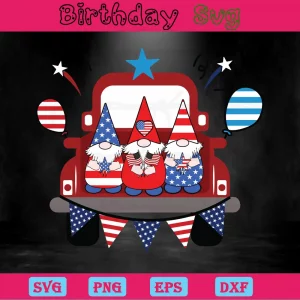 Gnomes On Truck Cute 4Th Of July Clipart, Svg Designs Invert