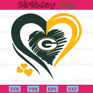 Green Bay Packers Heart Logo, Svg Png Dxf Eps Cricut
