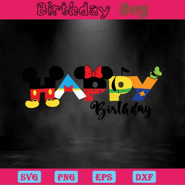 Happy Birthday Mickey Mouse Clipart, Scalable Vector Graphics Invert