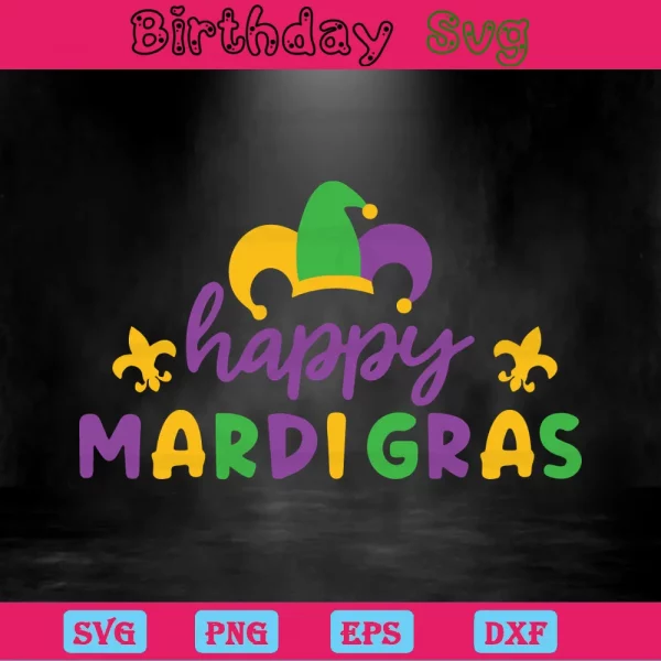 Happy Mardi Gras Clipart, Cuttable Svg Files Invert