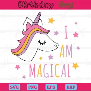 I Am Magical Cute Unicorn Head Clipart, Laser Cut Svg Files Invert