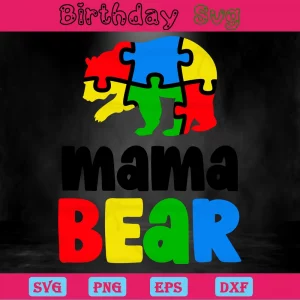Mama Bear Autism, Svg Png Dxf Eps Designs Download Invert