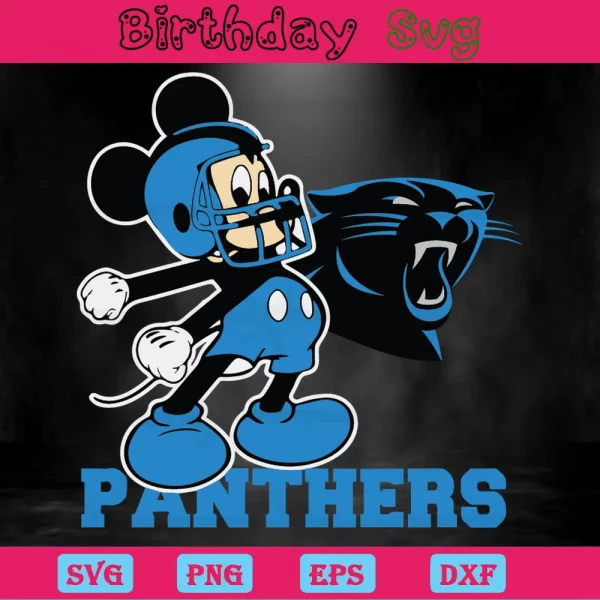 Mickey Mouse Carolina Panthers Football Team, Svg Files Invert