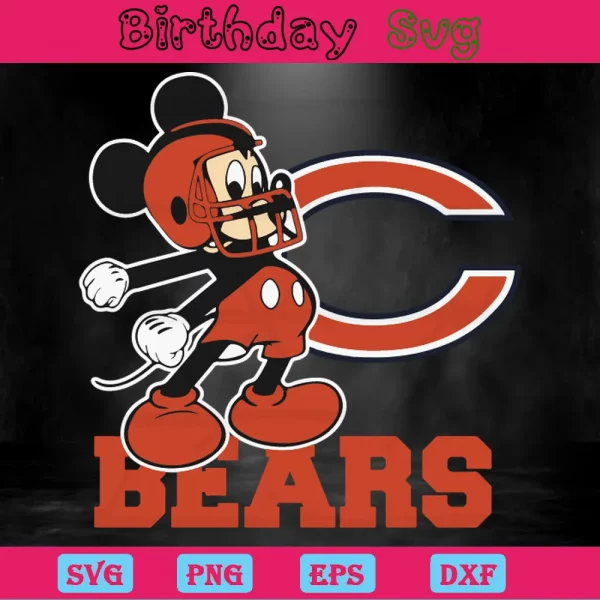 Mickey Mouse Chicago Bears Football Team, Svg Designs Invert