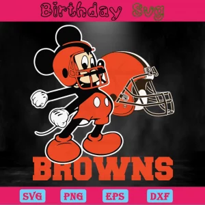 Mickey Mouse Cleveland Browns Football Team, Svg Files Invert