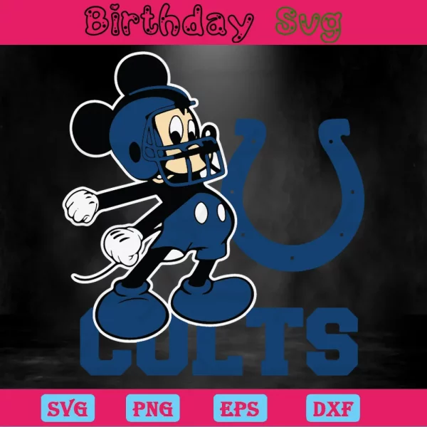Mickey Mouse Indianapolis Colts Football Team, Vector Illustrations Invert