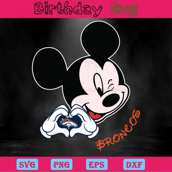 Mickey Mouse Loves Denver Broncos Logo Svg File Invert