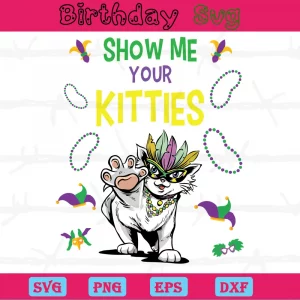 Show Me Your Kitties Mardi Gras Clipart, Transparent Background Files Invert