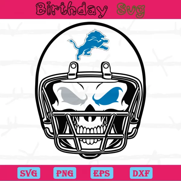Skull Helmet Detroit Lions Logo Clipart, Vector Svg Invert