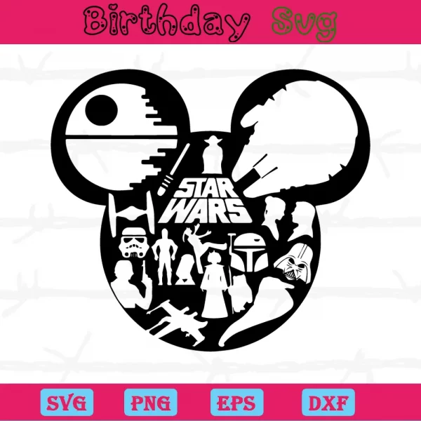 Star Wars Mickey Mouse Head Clipart, Laser Cut Svg Files