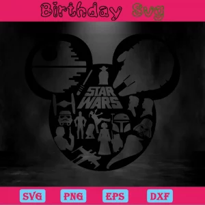Star Wars Mickey Mouse Head Clipart, Laser Cut Svg Files Invert
