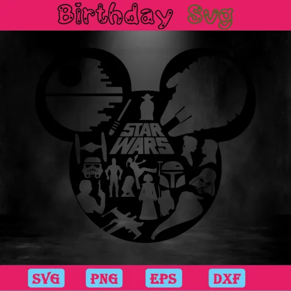 Star Wars Mickey Mouse Head Clipart, Laser Cut Svg Files Invert