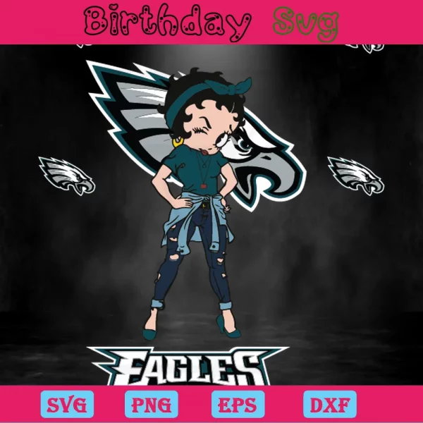 Betty Boop Philadelphia Eagles Football Clipart, Layered Svg Files Invert