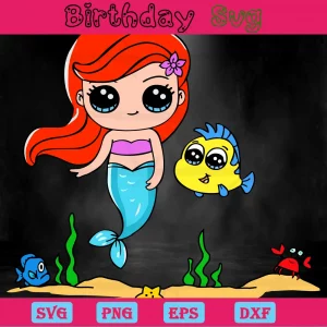 Cute Chibi Ariel Little Mermaid Clipart, Svg Png Dxf Eps Cricut Files Invert