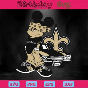 Gangster Mickey Mouse New Orleans Saints Clipart, Digital Files Invert