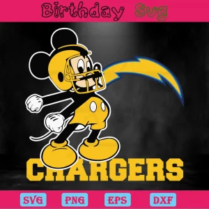 Mickey Mouse Los Angeles Chargers Clipart, Vector Svg Invert