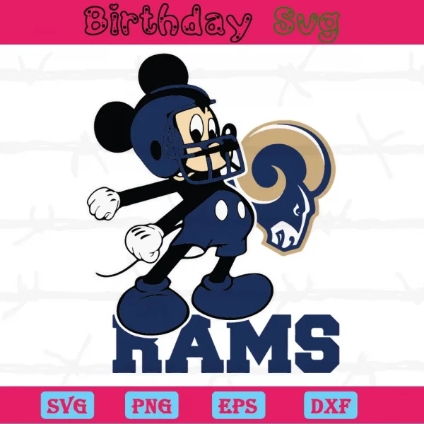 Mickey Mouse Los Angeles Rams Football Team, Svg Clipart