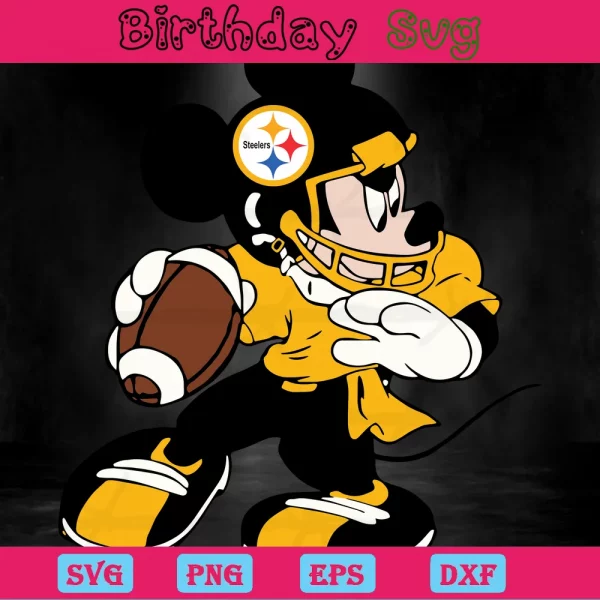 Mickey Mouse Pittsburgh Steelers Football Team, Vector Svg Invert