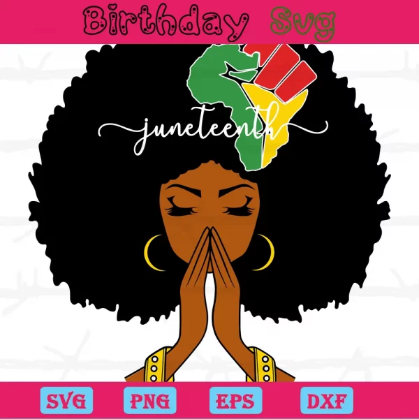 Praying Afro Woman Juneteenth Clipart Images, Layered Svg Files