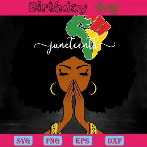 Praying Afro Woman Juneteenth Clipart Images, Layered Svg Files Invert