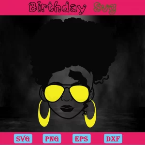 Afro Woman With Glasses, High-Quality Svg Files Invert