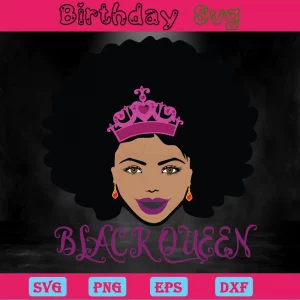 Black Queen With Crown, Premium Svg Files Invert