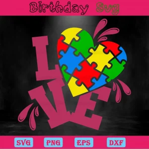 Love Autism Puzzle Png, Graphic Design Invert