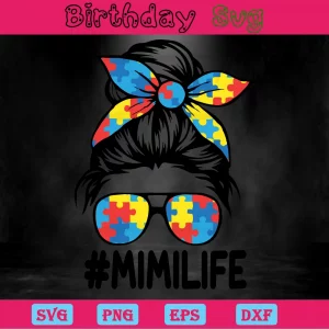 Mimi Life Messy Bun Clipart Autism, Svg Png Dxf Eps Invert